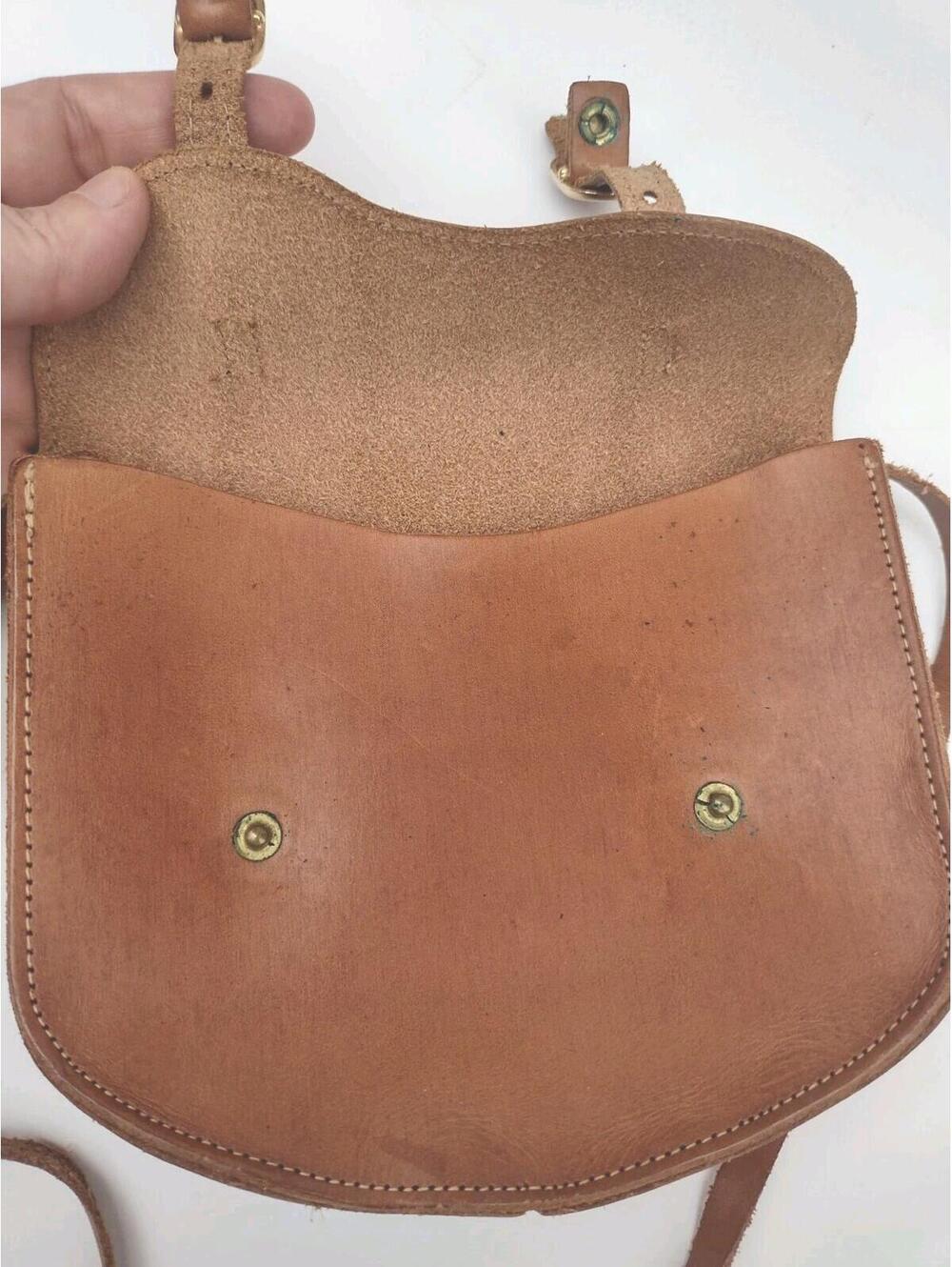 VTG 70s Handmade Leather Boho Mini Satchel Crossbody Bag Gold Buckle U‑Shape - Picture 7 of 8